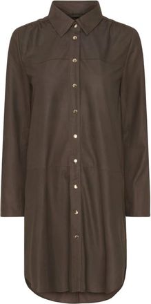 Notyz Notyz - Oversized Shirt Dress - Dames - Jurken - Bruin - Maat: S Leer