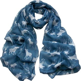 World of Shawls Moose Print Scarf Wraps Shawl Soft Scarves (Blue)