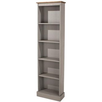 Core 10 Core Products - 5 Tier Grey Solid Pine Bookcase Tall Narrow Display Shelving Storage Furniture