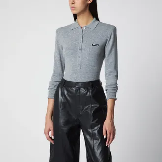 Rotate Grey wool long-sleeve polo shirt
