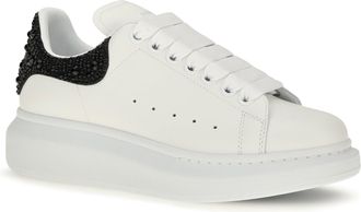 Alexander McQueen Womens Oversized Sneakers With Suede Heel And Crystal Details Sand