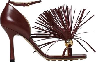 Bottega Veneta Bourgondische Franje Hakken Leren Sandalen - Dames - Sandalen met hakken - Rood - 37 EU - Leer - Schoenen