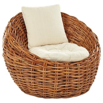 Beliani Beliani - Silla De Jard&iacute;n De Rat&aacute;n Beige Natural Coj&iacute;n Poli&eacute;ster Moderno Lerici