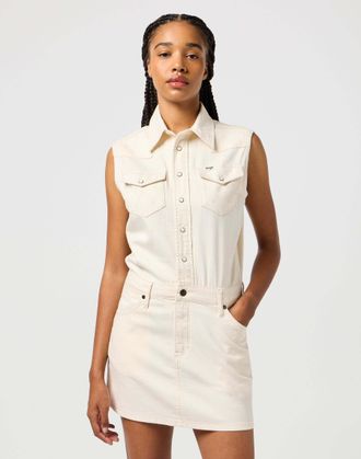 Wrangler Jeanskleid WRANGLER WRANGLER Jeanskleid Sleeveless Dress, Damen, Gr. XS, N-Gr, beige, Obermaterial: 100% Baumwolle CO., Kleider Jeanskleid