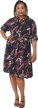 Lauren Ralph Lauren Plus Size Print Crepe Shirtdress Womens Clothing Navy 1 : 14W, Polyester