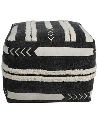 LR Home Abigail Black/White Geometric Hand-Woven Ottoman Pouf
