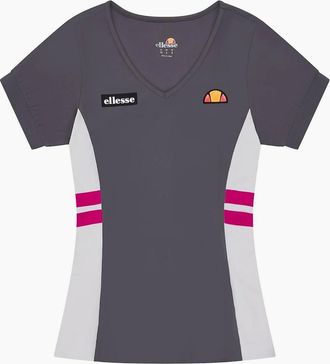 Ellesse Womens Lowery V-Neck Short Sleeve Jersey T-Shirt - Grey - Size: 10