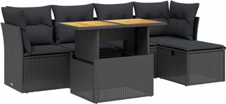 vidaXL Set De Sof&aacute;s De Jard&iacute;n 6 Piezas Y Cojines Rat&aacute;n Sint&eacute;tico Negro Vidaxl