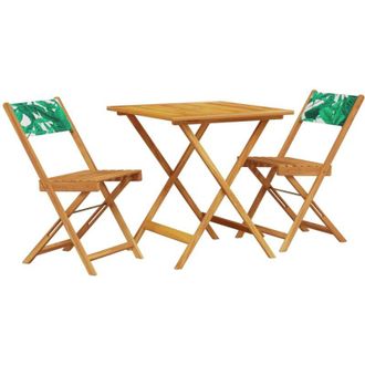 vidaXL Vidaxl - Juego De Bistro De 3 Piezas Tela Madera Maciza Estampado Hojas