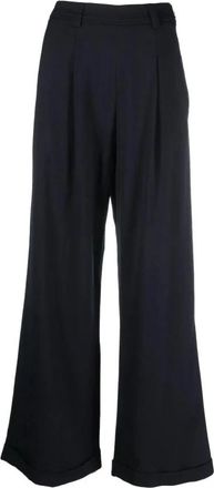 Forte_Forte Elegante Blauwe Broek - Dames - Wijde Broeken - Blauw - S - Wol - Broeken