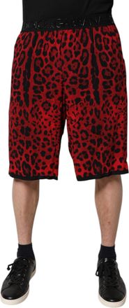 Dolce & Gabbana Mens Leopard Print Casual Shorts - Red Viscose - Size EU 48 (Mens)