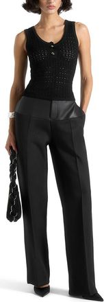 Mani&egrave;re De Voir Nora Pointelle Knitted Vest with Knot Button in Black at Nordstrom, Size X-Small
