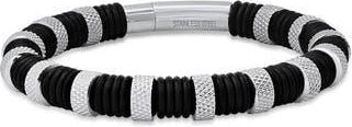 HMY Jewelry Mens Black Rubber & Stainless Steel Bracelet in Two Tone Black at Nordstrom Rack