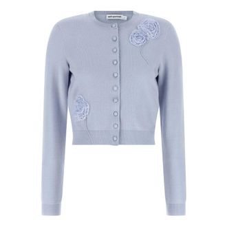Self Portrait Cardigans, female, Blue, Size: XS Blue Flower Knit Cardigan