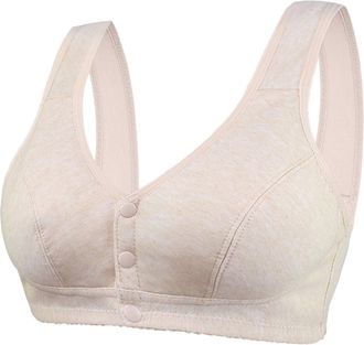 Generic Front Fastening Bras for The Elderly Soft Cotton Comfortable Bralettes Wide Straps Non Wired Padded Everyday Crop Top Bra