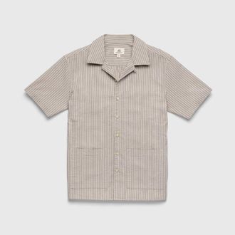 Surfside Supply Co. Nate Crinkle Stripe Cabana Shirt in Chinchilla at Nordstrom, Size Xx-Large