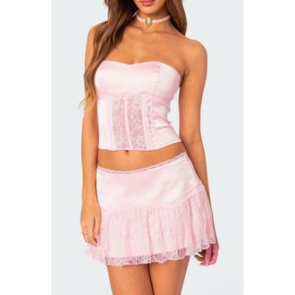 Edikted Lex Satin & Lace Corset Top in Light-Pink at Nordstrom, Size Small