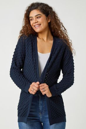 Roman Cotton Blend Waffle Knit Cardigan