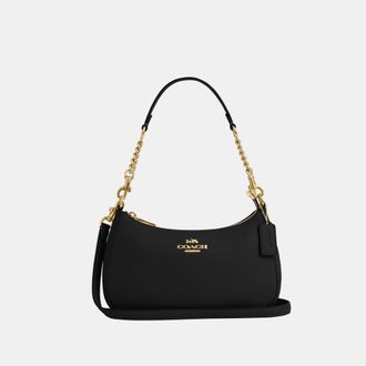 Coach Womens Teri Shoulder Bag in Refined Pebbled Leather with Chain Strap - Black - One Size