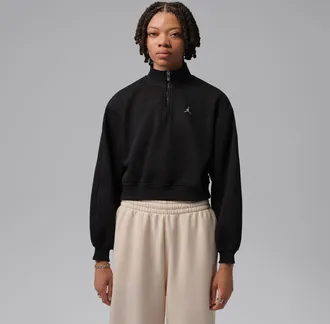 Nike Jordan Womens Jordan Brooklyn 1/4-Zip Cropped Top in Black | IO2376-010