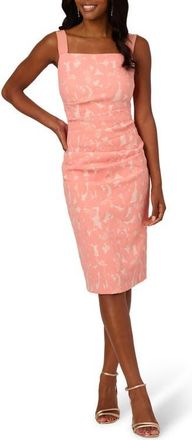 Adrianna Papell Metallic Hibiscus Jacquard Sheath Dress in Light Coral at Nordstrom, Size 16