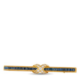 Luxury Bazaar 18K Yellow Gold 0.30ct Diamond and Sapphire Pin Brooch MF19-063026