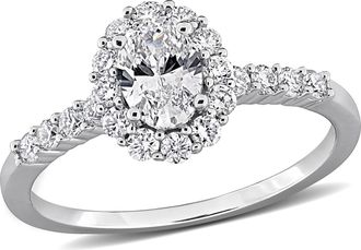 Mimi & Max Created Forever 1ct TDW Lab-Grown Diamond Halo Engagement Ring Sterling Silver Round Oval or Pear Cut