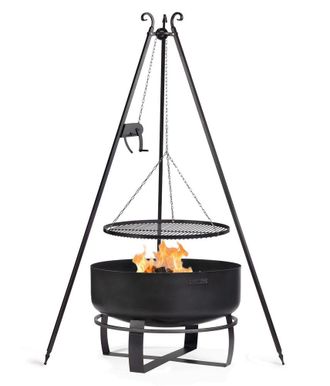 Cook King Kit Braciere Da Giardino viking Xxl Da 80 Cm Con Griglia A Treppiede Da 180 Cm Con Verricello E Griglia In Acciaio Naturale Da 70 Cm