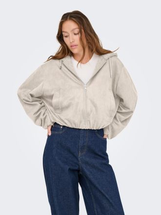 Only Kurzjacke ONLY ONLDIANE LIFE FAUX HOOD JACKET CC OTW, Damen, Gr. XL, grau (pumice stone), Web, Obermaterial: 92% Polyester, 8% Elasthan, unifarben, re