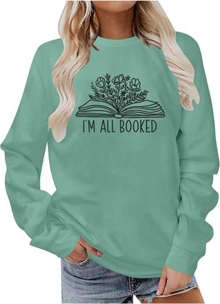 Generic Bookish Sweatshirt Women Sorry Im Booked Flower Graphic Long Sleeve Shirts Book Lover School Librarian Pullover Tops Jumpers for Women uk