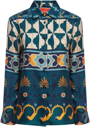 La DoubleJ Zijden Twill Button-Down Jongens Overhemd - Dames - Overhemden - Veelkleurig - XL - Overhemden