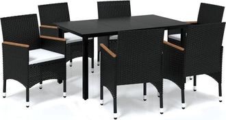 vidaXL Set De Comedor De Jard&iacute;n 7 Pzas Y Cojines Rat&aacute;n Sint&eacute;tico Negro Vidaxl