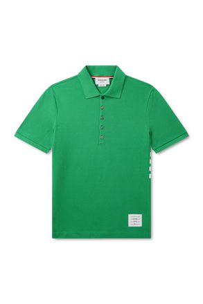 Thom Browne Logo-Appliqu&eacute;d Striped Cotton-Piqu&eacute; Polo Shirt