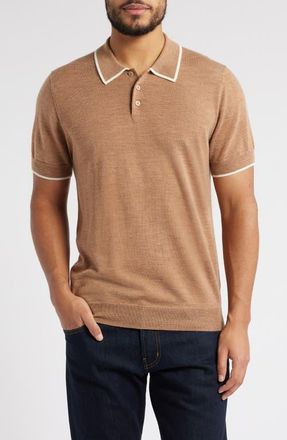 Nordstrom Merino Wool & Silk Polo Sweater in Brown Heather at Nordstrom, Size X-Large