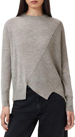 AllSaints Isla Asymmetric Sweater in Sand Grey at Nordstrom, Size Large Regular
