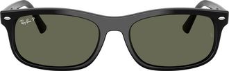 Ray-Ban 60mm Polarized Rectangular Sunglasses in Black /Polar Green at Nordstrom