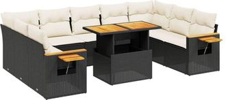 vidaXL Set De Sof&aacute;s De Jard&iacute;n 11 Pzas Y Cojines Rat&aacute;n Sint&eacute;tico Negro Vidaxl