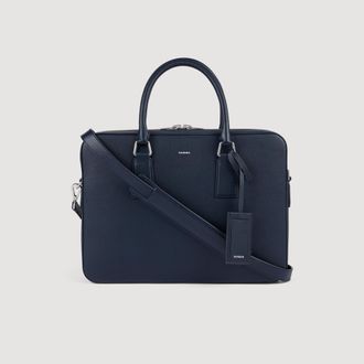 Sandro Large grained leather briefcase