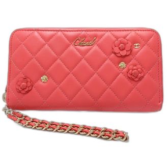Chanel Pink Leather Long Wallet (Bi-Fold) (Pre-Owned)