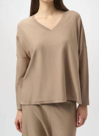 Joseph Ribkoff Sequined Sweater Knit Boxy Top In Fawn
