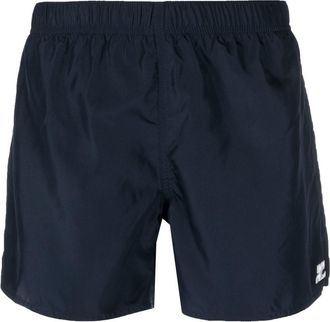 Courrèges logo-patch plain swim shorts - men - Polyester - L - Blue