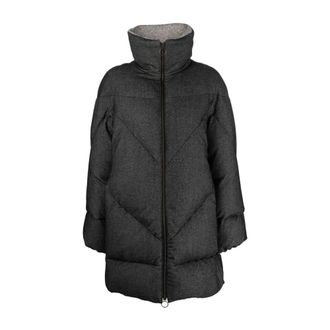 Eleventy Jassen, Dames, Grijs, L, Katoen, Alpaca Casual Puffer Jas in Grijs