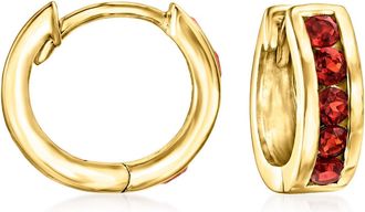 Ross-Simons Garnet Huggie Hoop Earrings in 18kt Gold Over Sterling