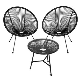 TecTake Set de 2 sillas de jard&iacute;n con mesa de estilo retro Acapulco negro