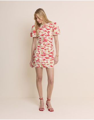 Nobody's Child Fabienne - Vestito corto in cotone arricciato con maniche a sbuffo e stampa di rose-Multi