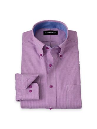Paul Fredrick Slim Fit Non-iron Cotton Houndstooth Dress Shirt With Contrast Trim