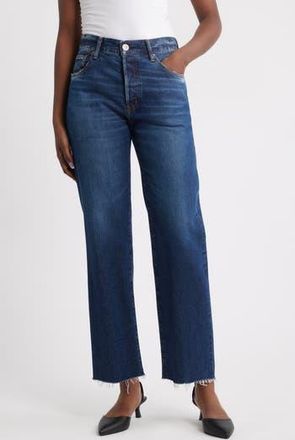Moussy Vintage Medley Distressed Raw Hem Ankle Straight Leg Jeans in Dark Blue at Nordstrom Rack, Size 31