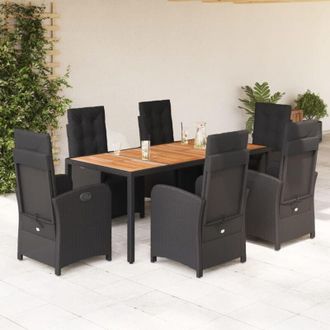 vidaXL Set De Comedor De Jard&iacute;n 7 Pzas Y Cojines Rat&aacute;n Sint&eacute;tico Negro Vidaxl