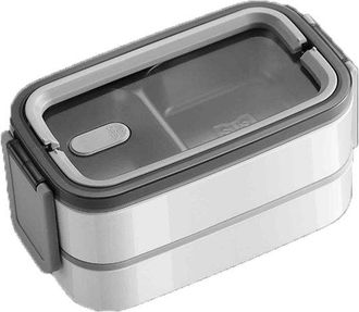 OEM Fiambrera Bento De Acero Inoxidable 304 (1 Unidad), 2 Compartimentos, Port&aacute;til, Para Adultos, Ni&ntilde;os, Escuela Y Oficina, Color Blanco