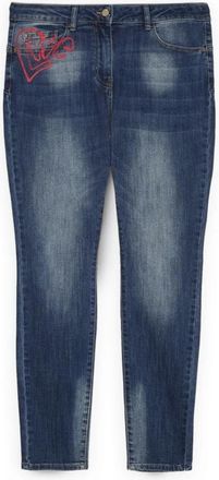 Fiorella Rubino Skinny Jeans met Hart en Amour Tekst - Dames - Skinny Jeans - Blauw - L - Katoen - Jeans